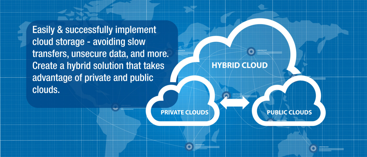 hybrid cloud infographic over global map