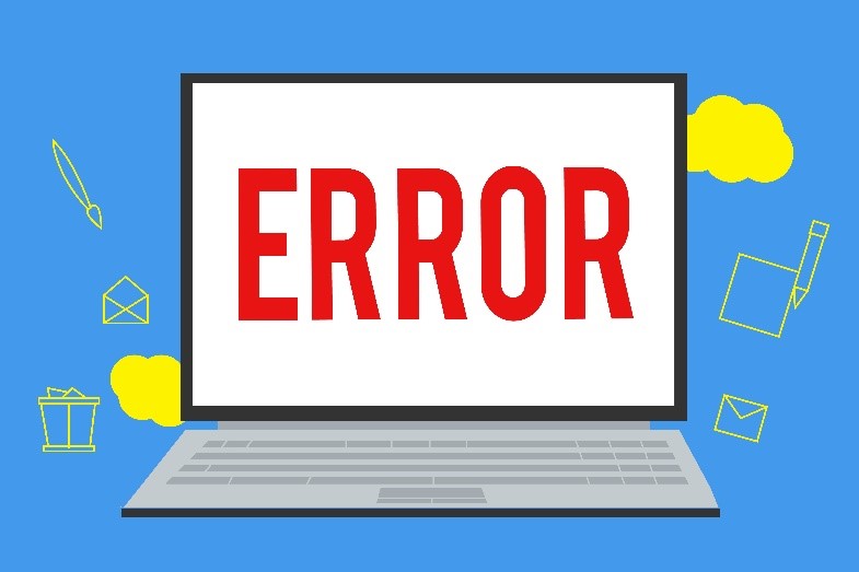 laptop with large red error message